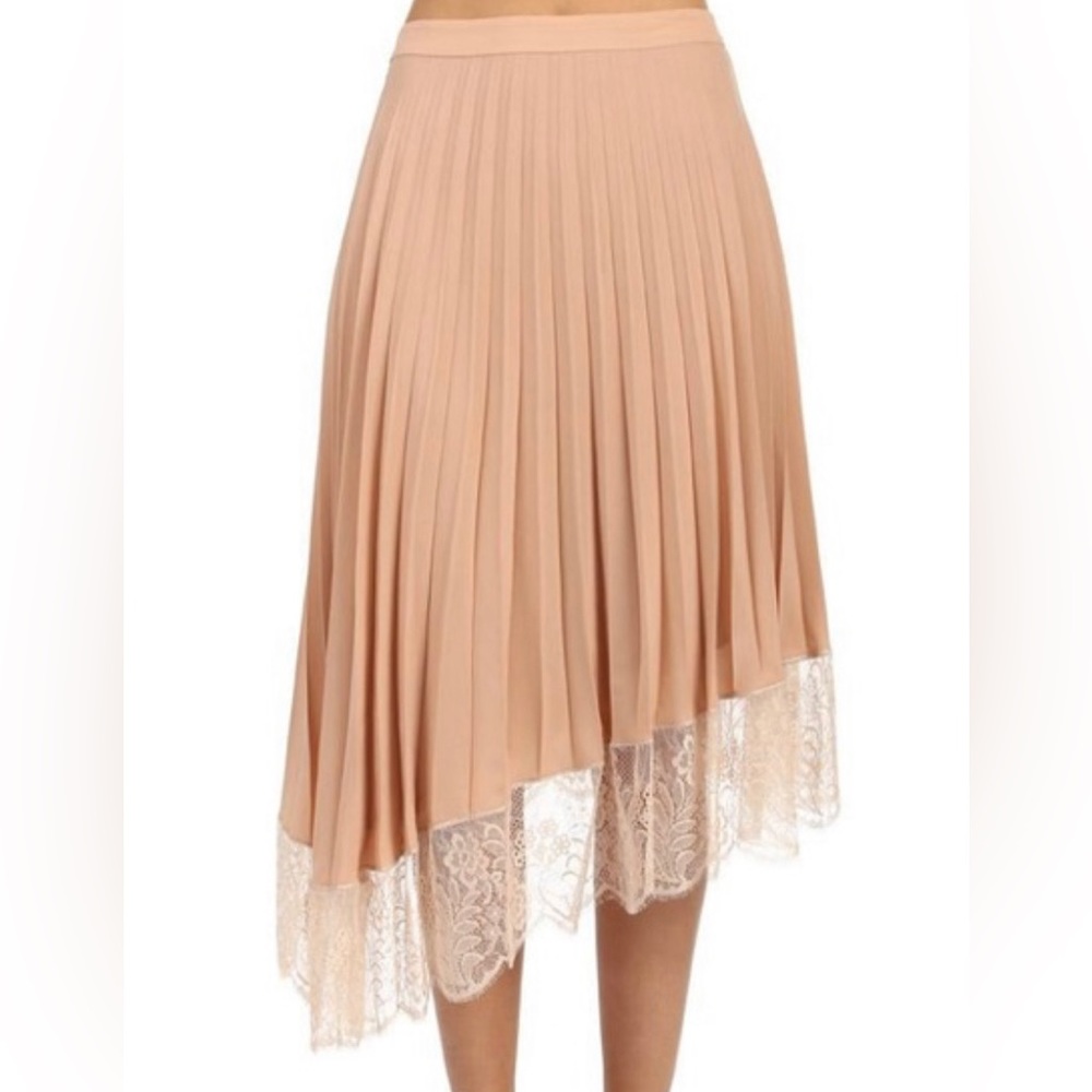 A.L.C. pleated blush skirt Lace trim asymmetrical cut Size 2 Original $475 midi